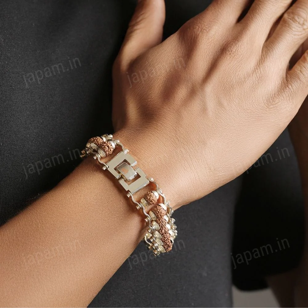 Silver Plated Modern Rudraksha Bracelet - Image 4