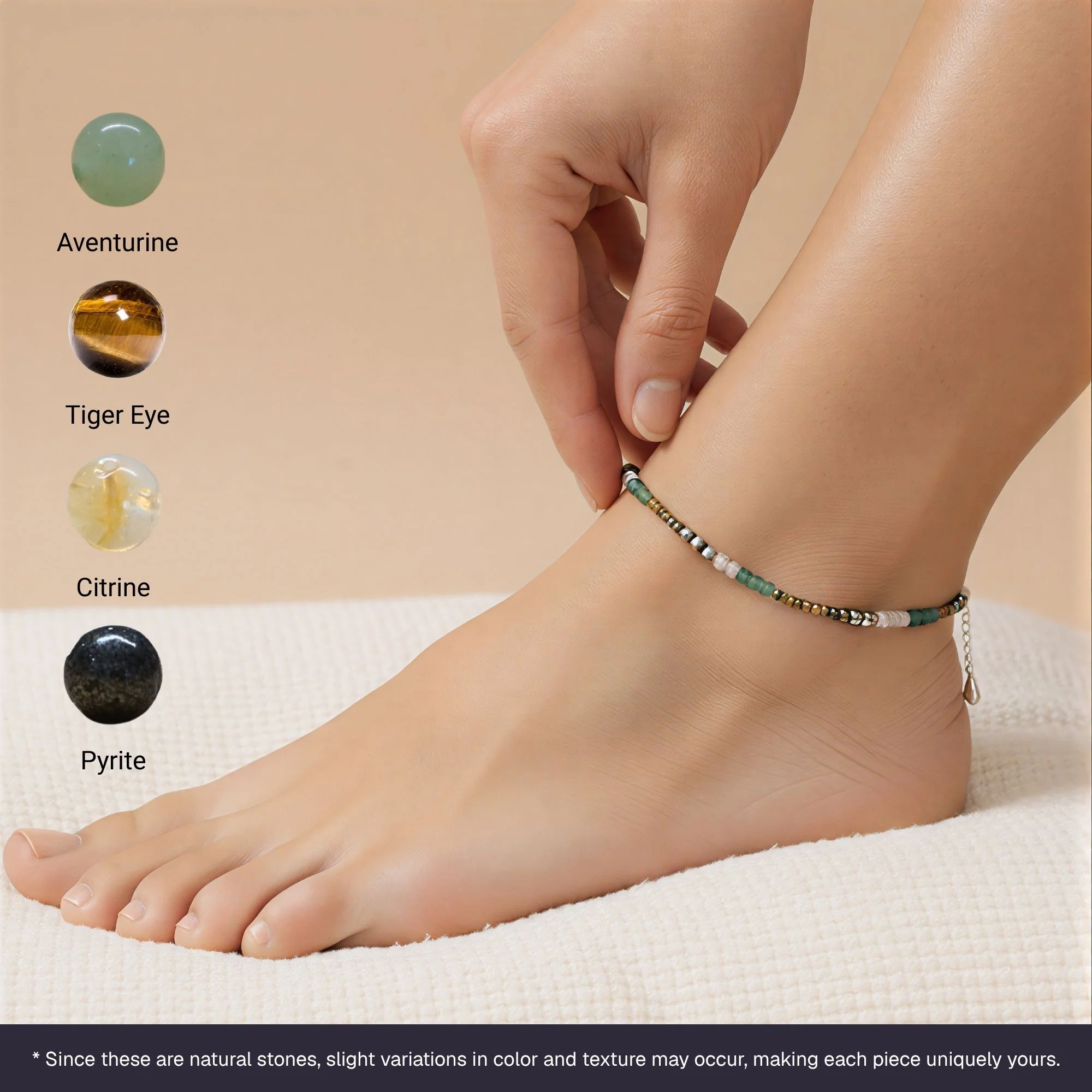 Money Magnet Anklet with Pyrite, Tiger Eye, Citrine & Aventurine Beads - Image 2