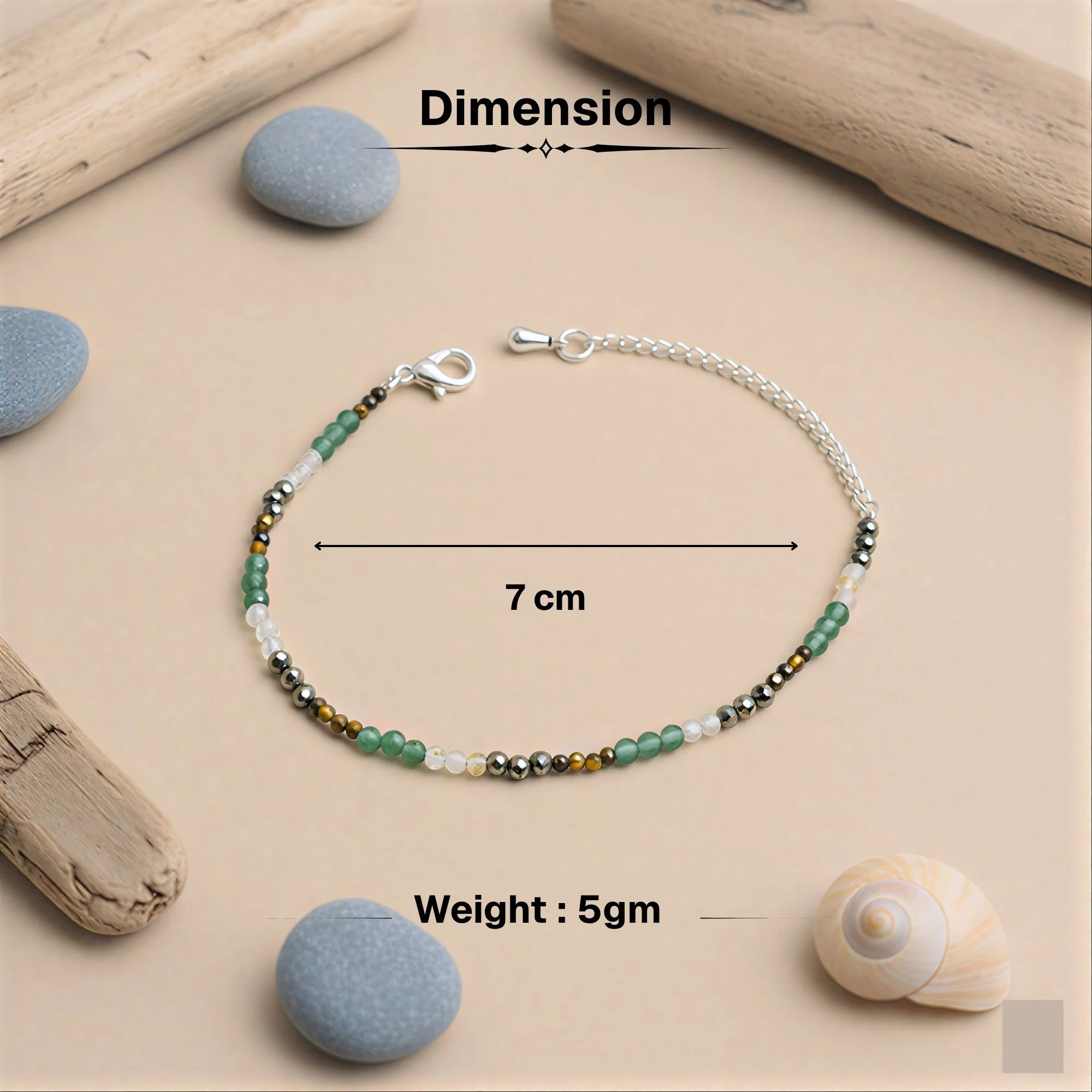 Money Magnet Anklet with Pyrite, Tiger Eye, Citrine & Aventurine Beads - Image 4