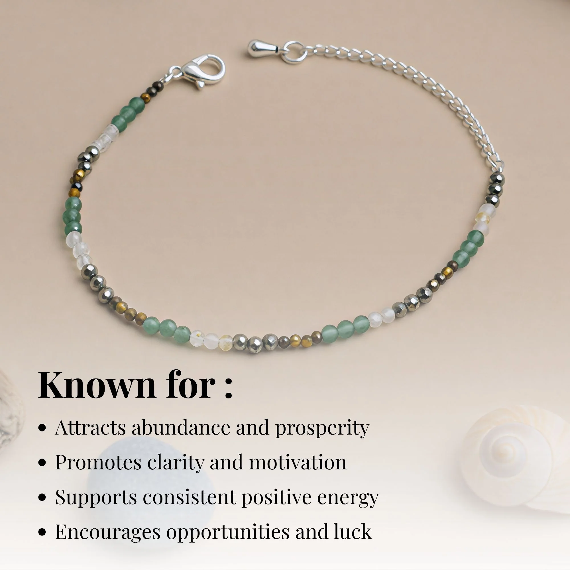 Money Magnet Anklet with Pyrite, Tiger Eye, Citrine & Aventurine Beads - Image 6