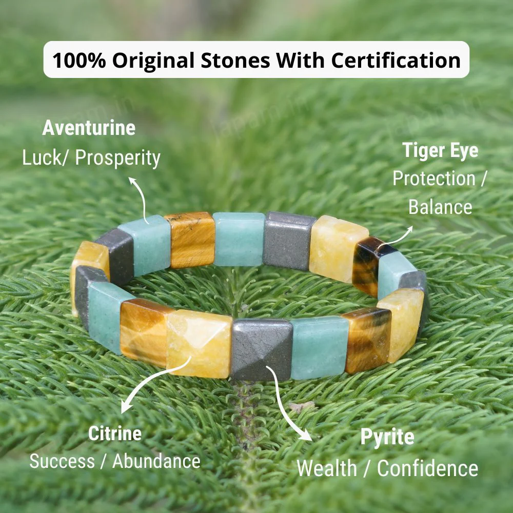 Money Magnet Cubical Band with Pyrite, Tiger Eye, Citrine & Aventurine Beads - Image 2