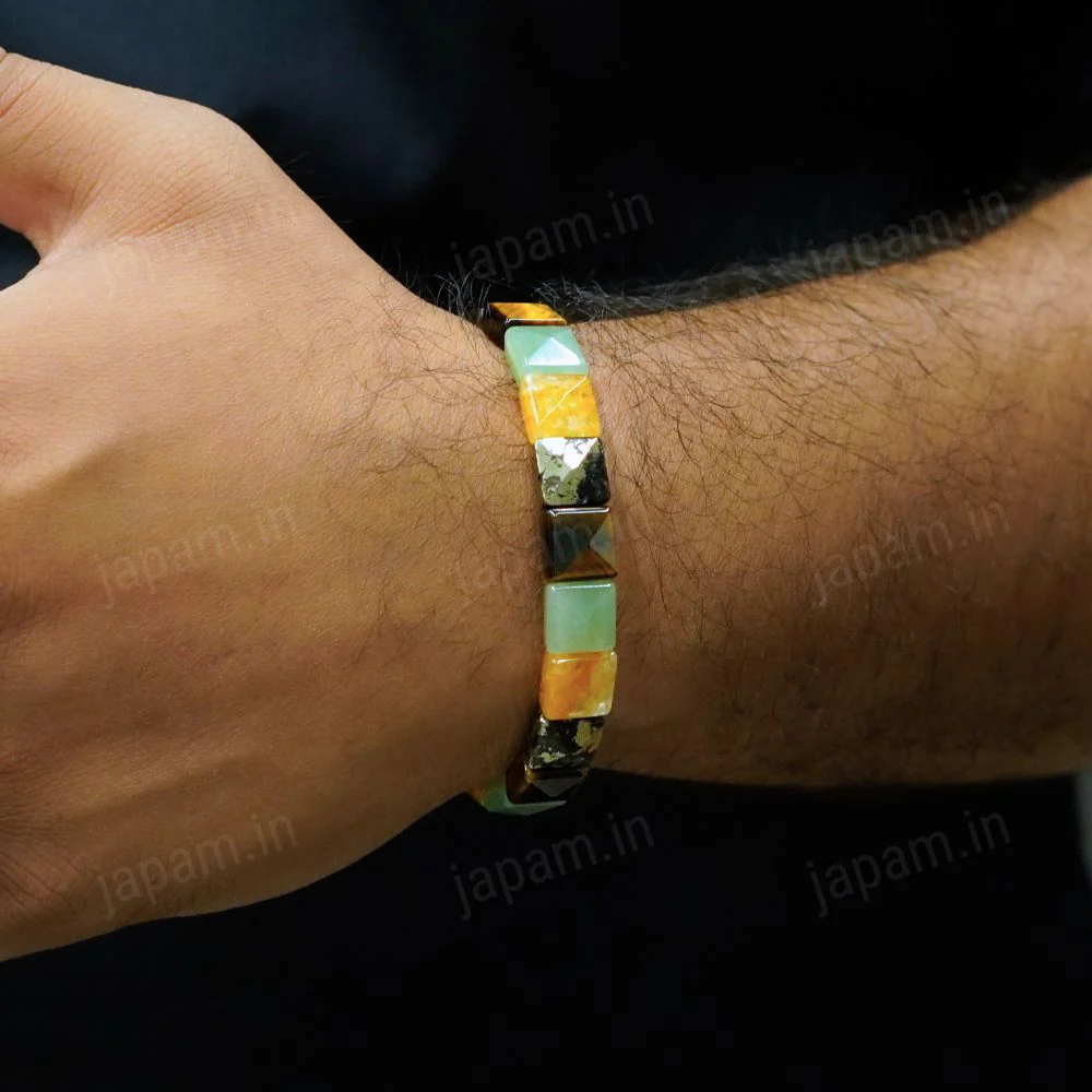Money Magnet Cubical Band with Pyrite, Tiger Eye, Citrine & Aventurine Beads - Image 4
