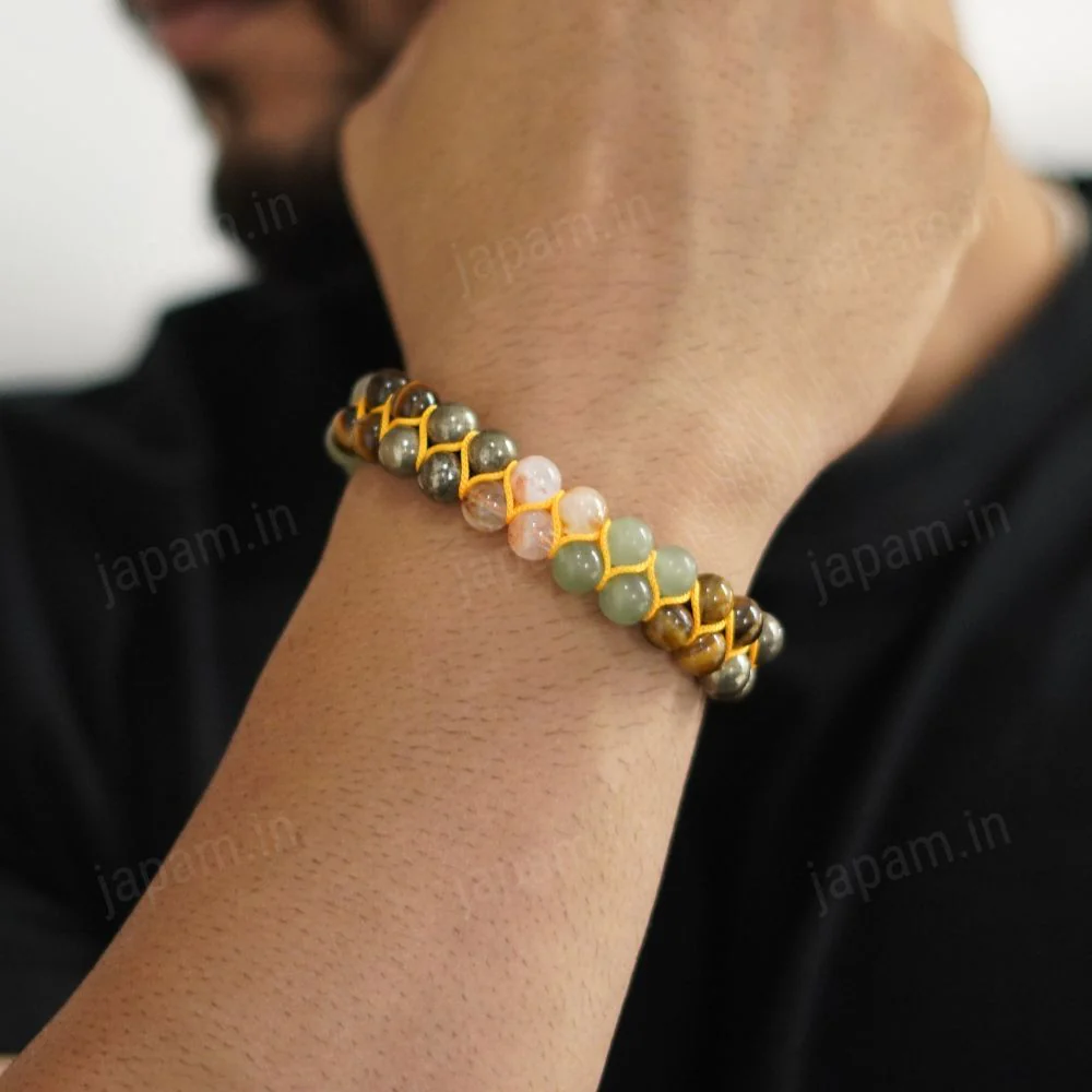 Money Magnet Double Fusion Tie-Up Band with Pyrite, Tiger Eye, Citrine & Aventurine Beads - Image 2