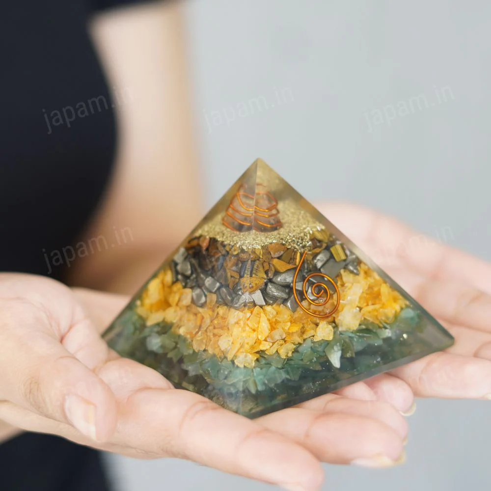 Money Magnet Pyramid with Pyrite, Tiger Eye, Citrine and Aventurine Stones - Image 2