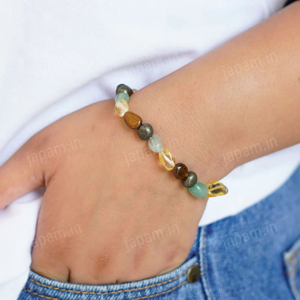 Money Magnet Tumble Stone Band - Pyrite, Tiger Eye, Citrine & Aventurine Beads - Image 2
