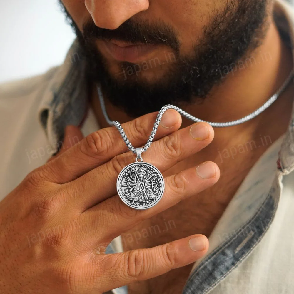 Oxi Silver Dashbhuja Durga Maa Necklace - Image 2