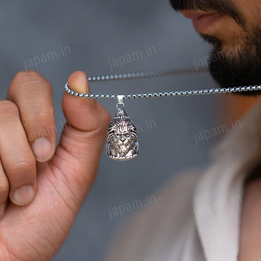 Oxi-Silver Plated Reversible Shiv-Hanuman Necklace - Image 2