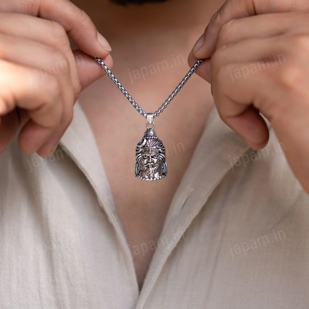 Oxi-Silver Plated Reversible Shiv-Hanuman Necklace - Image 3