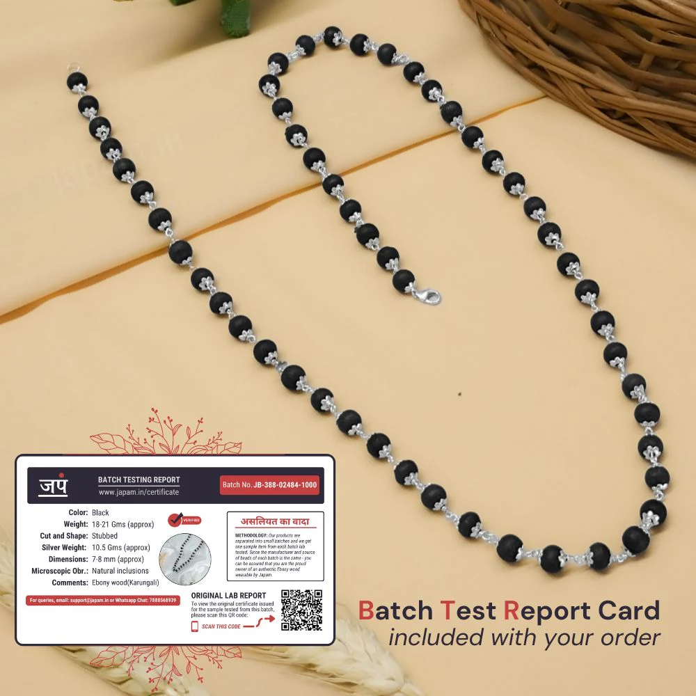 Pure 92.5 Sterling Silver Karungali Mala - Natural Ebony Wood - Image 3