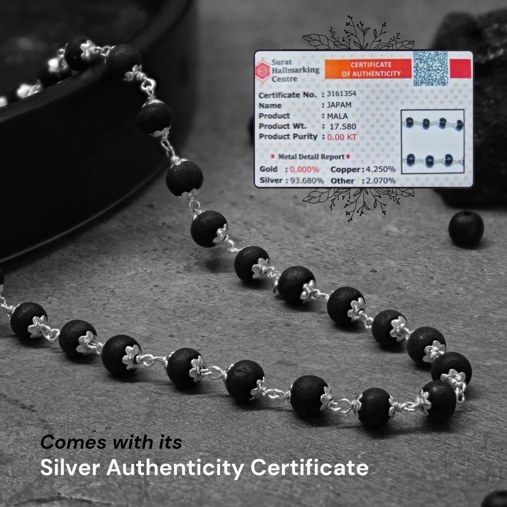 Pure 92.5 Sterling Silver Karungali Mala - Natural Ebony Wood - Image 4
