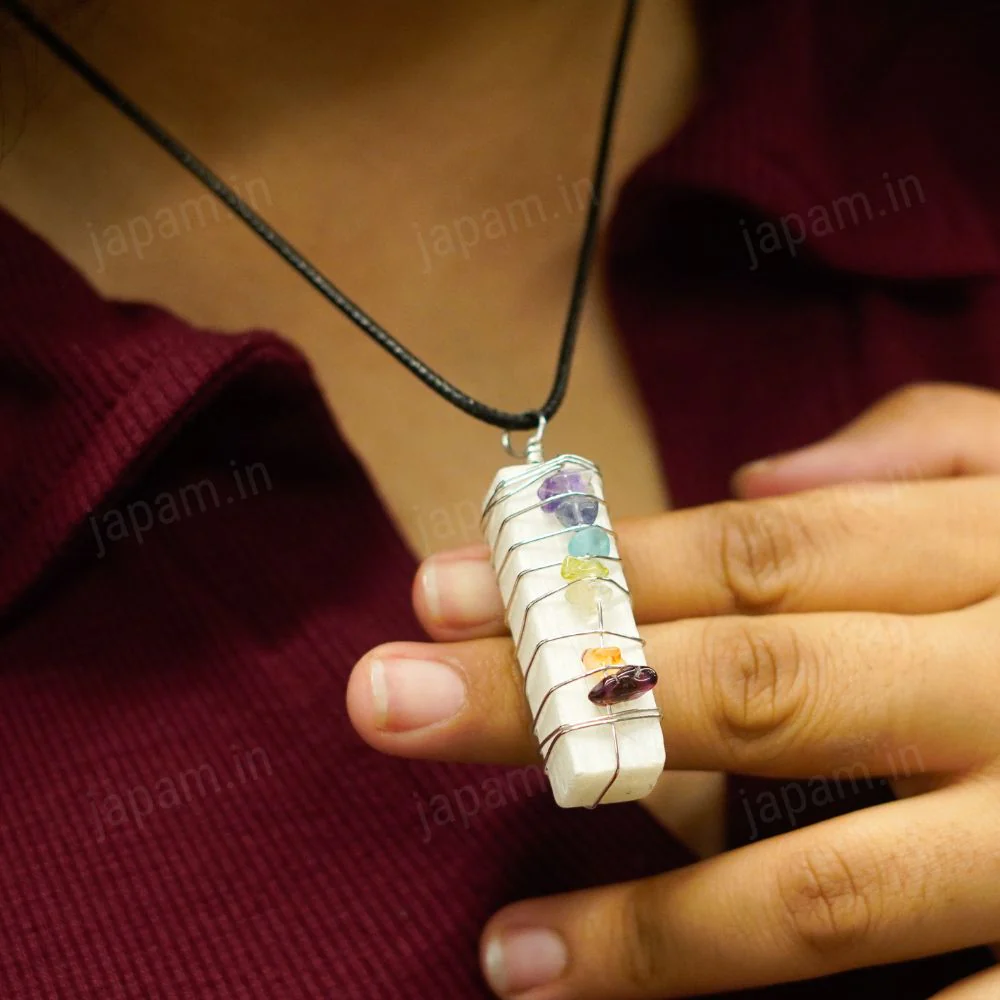 Seven Chakra Selenite Energy Pendant - Image 2