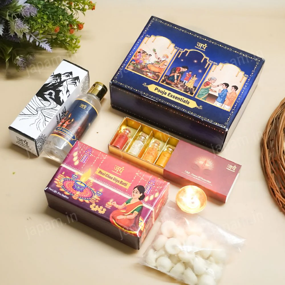 Pooja Essentials Combo - Tilak Set + Ghee Diya Bati + Ganga Jal - Image 2