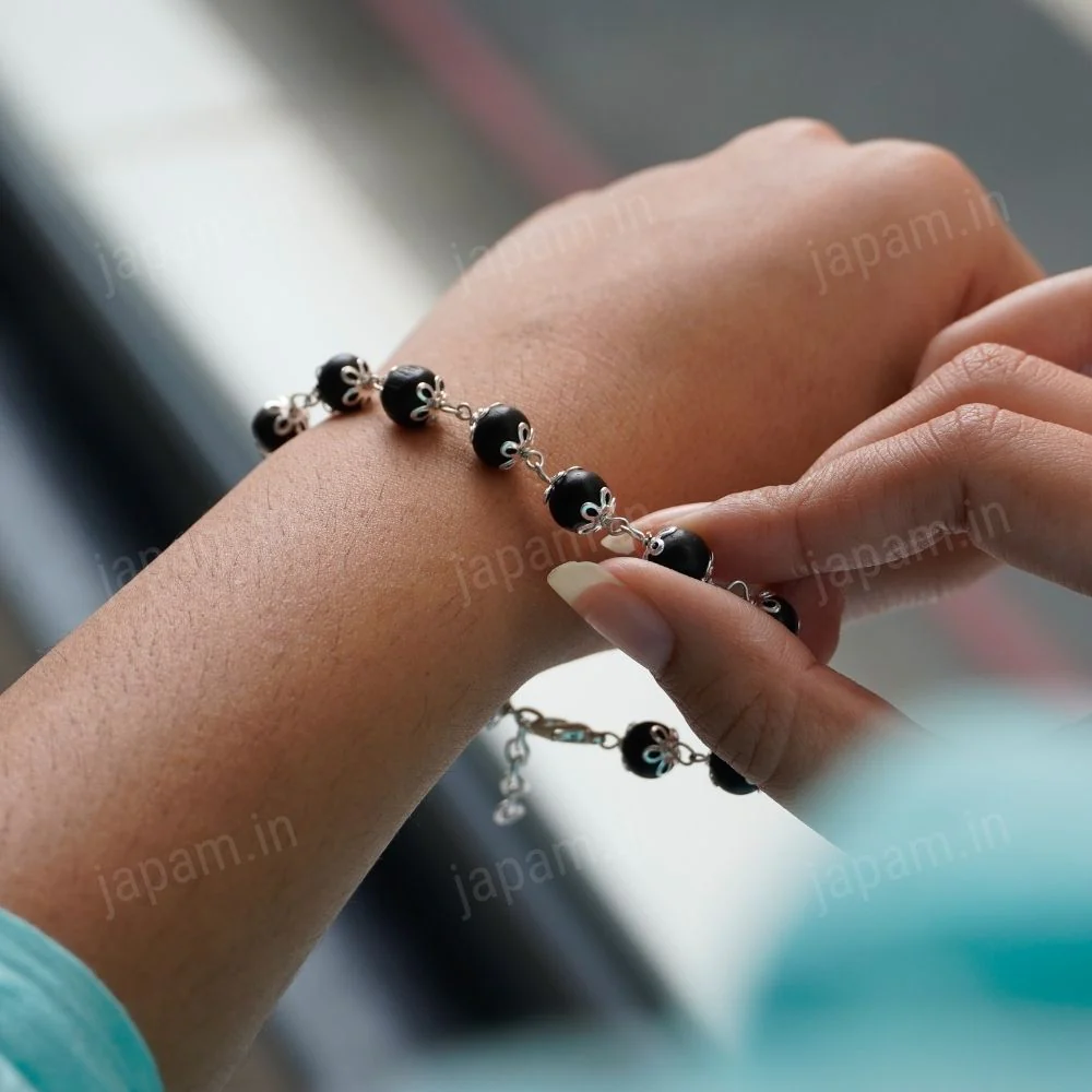 Silver Plated Luna Karungali Beads Bracelet - For Women - Image 2