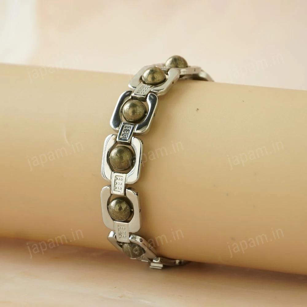 Silver Plated Essential Pyrite Bracelet + Dhanashree Pyrite Anklet - Image 2