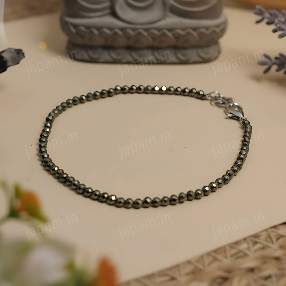 Silver Plated Essential Pyrite Bracelet + Dhanashree Pyrite Anklet - Image 4