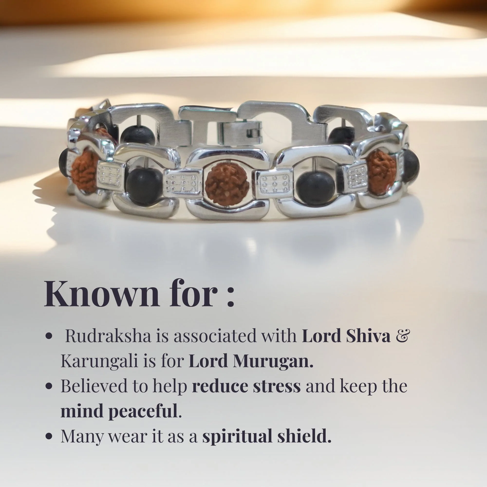 Silver Plated Essential Rudraksha Karungali Bracelet - Image 4