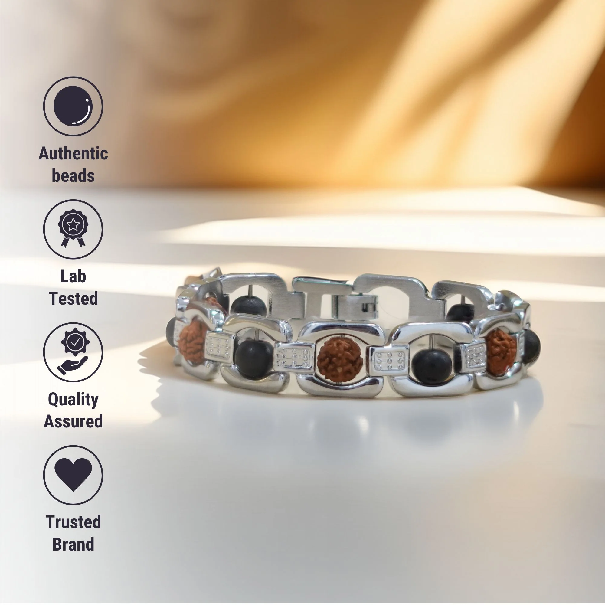 Silver Plated Essential Rudraksha Karungali Bracelet - Image 6
