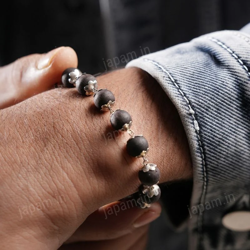 Silver Plated Karungali Beads Bracelet - For Men - Image 4