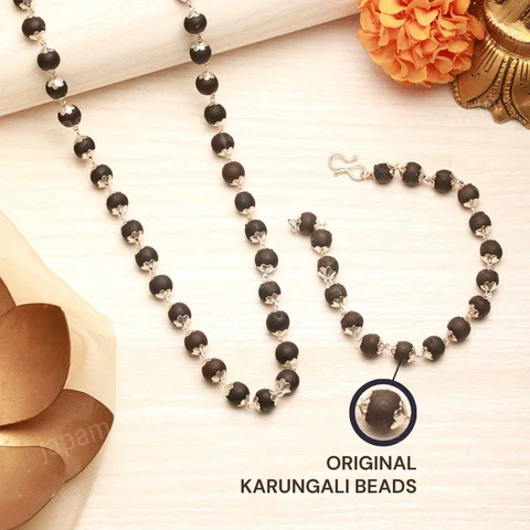 Silver Plated Karungali Mala + Karungali Bracelet Combo For Men - Image 2