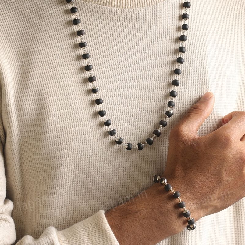 Silver Plated Karungali Mala + Karungali Bracelet Combo For Men - Image 5