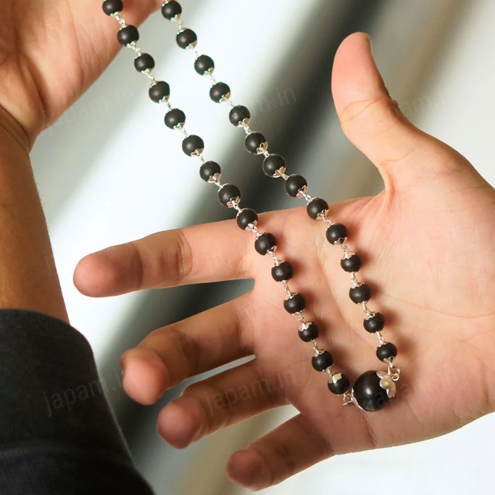 Silver Plated Karungali Mala with 12MM Karungali Bead - Image 2