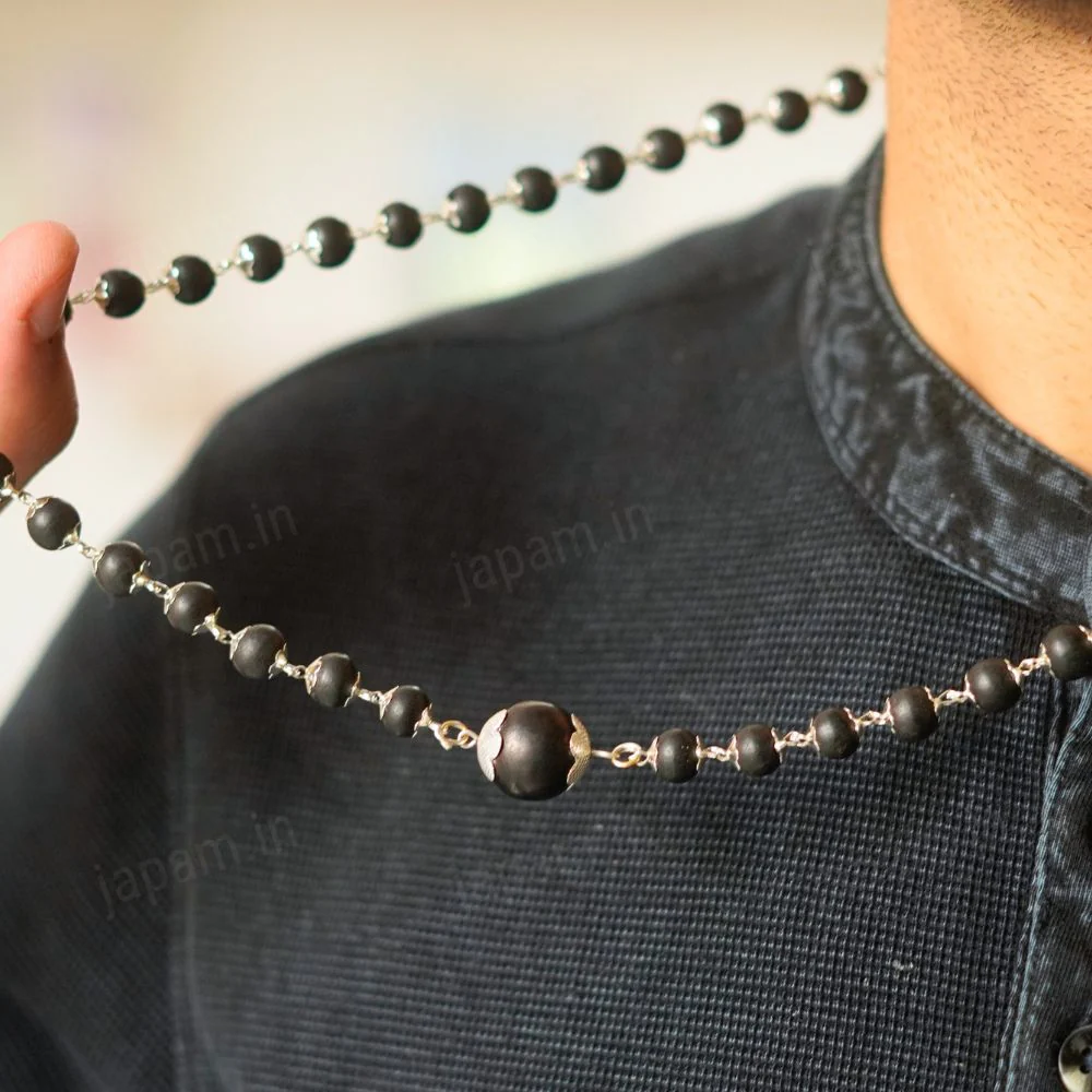 Silver Plated Karungali Mala with 12MM Karungali Bead - Image 3