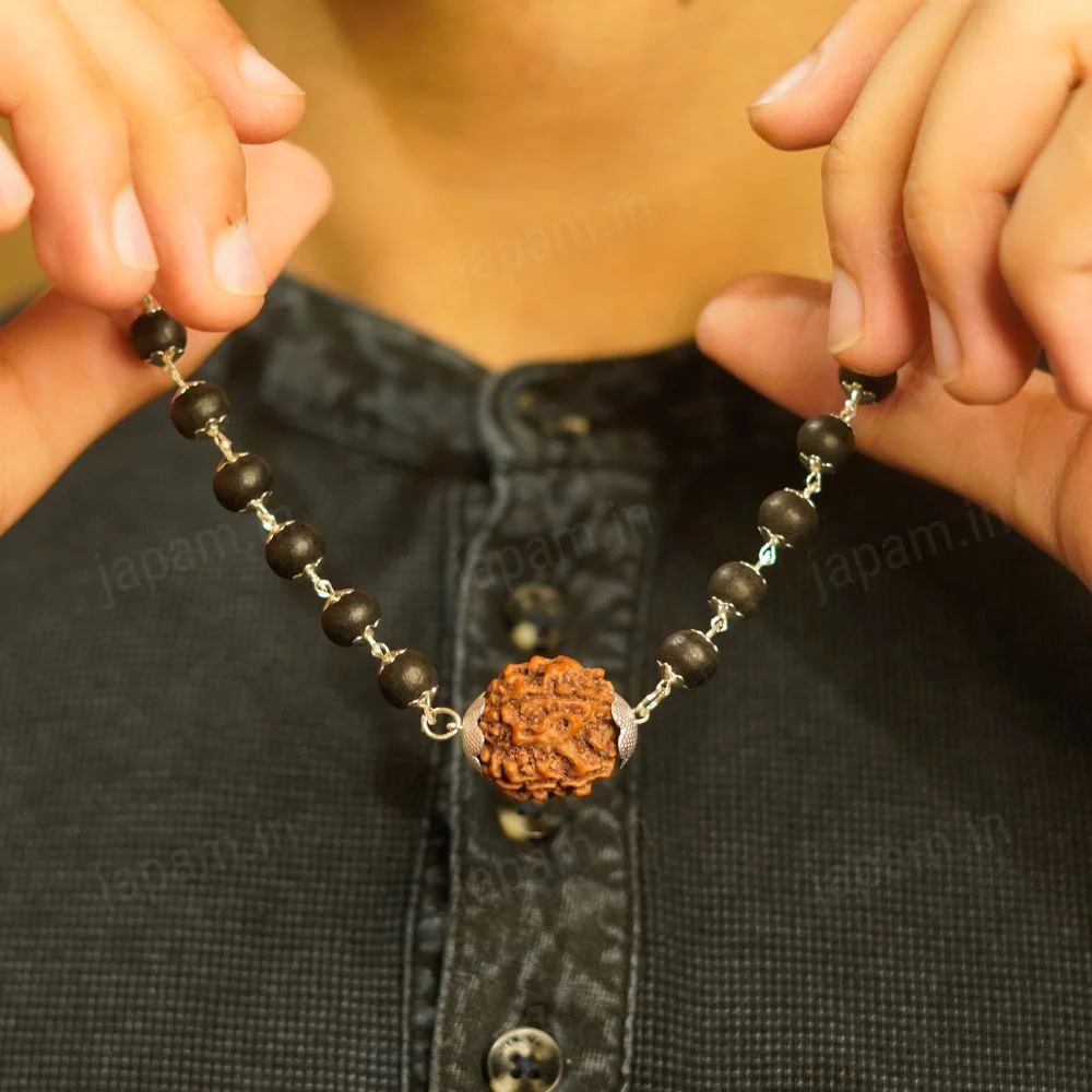 Silver Plated Karungali Mala with 12MM Rudraksha Bead - Image 2