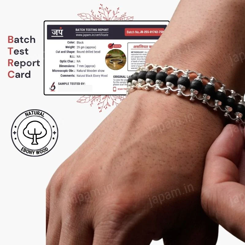 Silver Plated Karungali Modern Bracelet - Natural Ebony Wood - Image 4