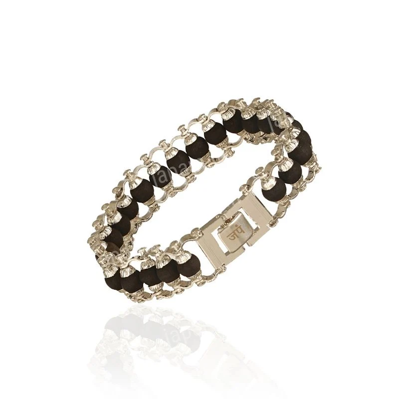 Silver Plated Karungali Modern Bracelet - Natural Ebony Wood - Image 5