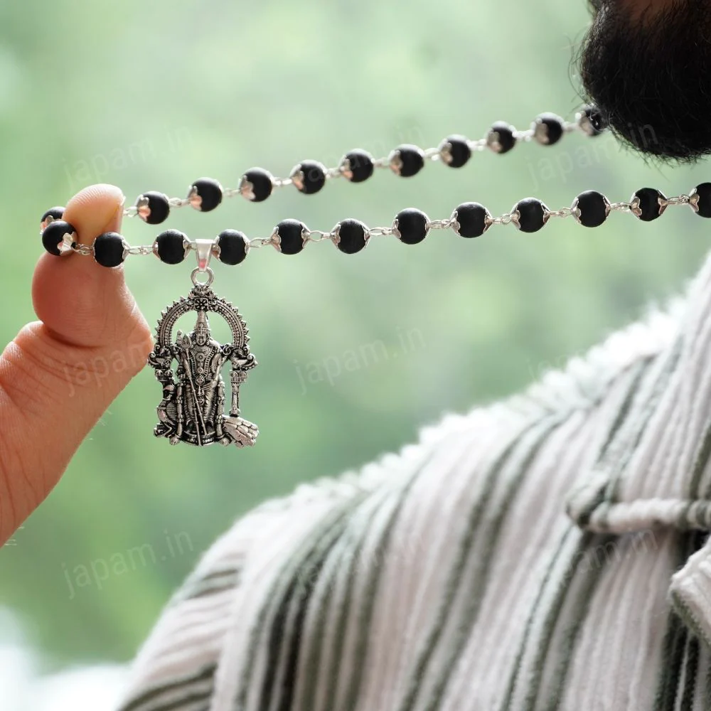 Silver Plated Karungali Necklace with Murugan Pendant - Image 4
