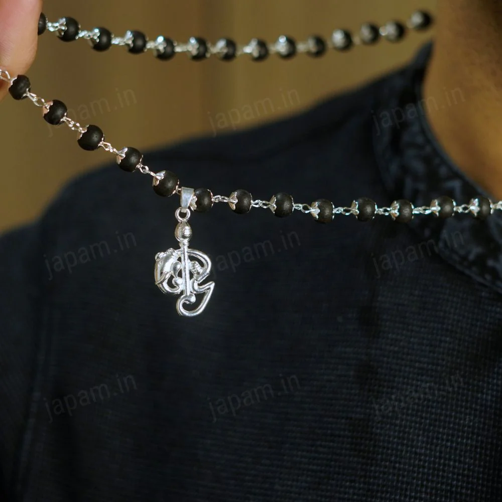 Silver Plated Karungali Necklace with Shiv Parivar Pendant - Image 2