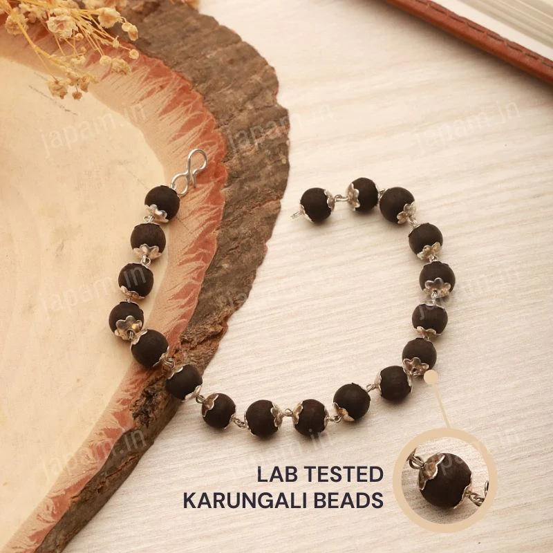 Silver Plated Karungali Beads Bracelet - For Men - Image 2