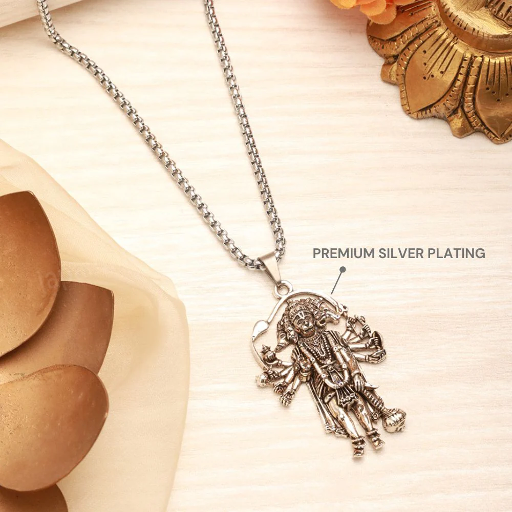 Silver Plated Panchmukhi Hanuman Ji Necklace - Image 2