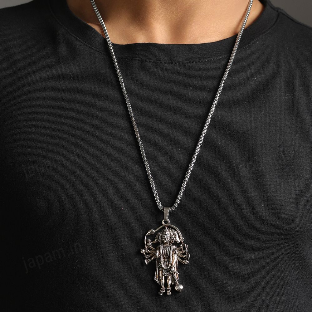 Silver Plated Panchmukhi Hanuman Ji Necklace - Image 4