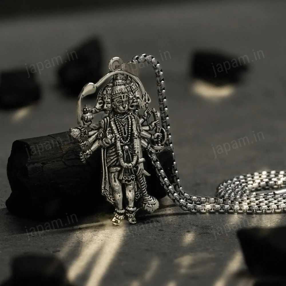 Silver Plated Panchmukhi Hanuman Ji Necklace - Image 5
