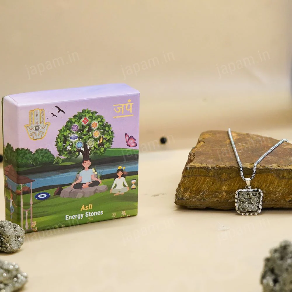Silver Plated Raw Pyrite Stone Pendant - Image 5