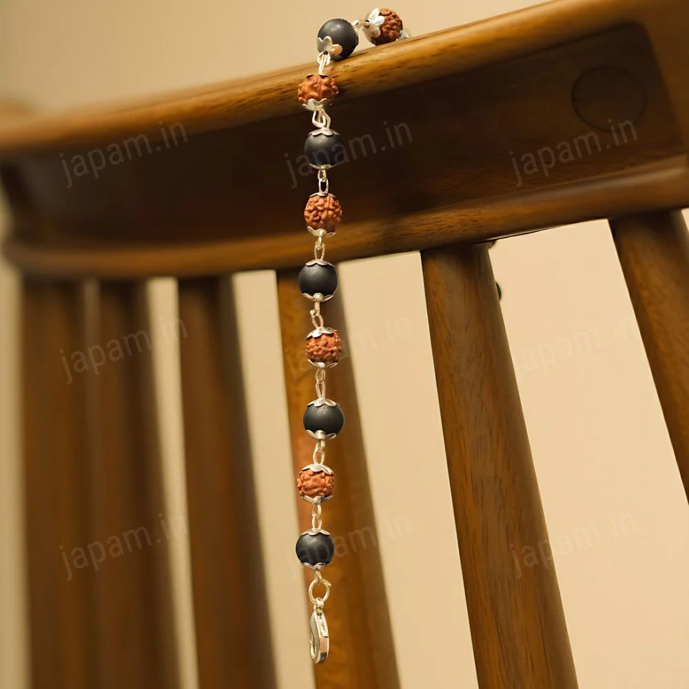 Silver Plated Rudraksha Karungali Bracelet - Image 2