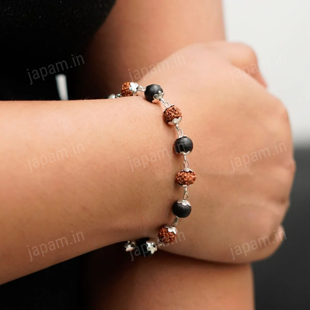 Silver Plated Rudraksha Karungali Bracelet - Image 3