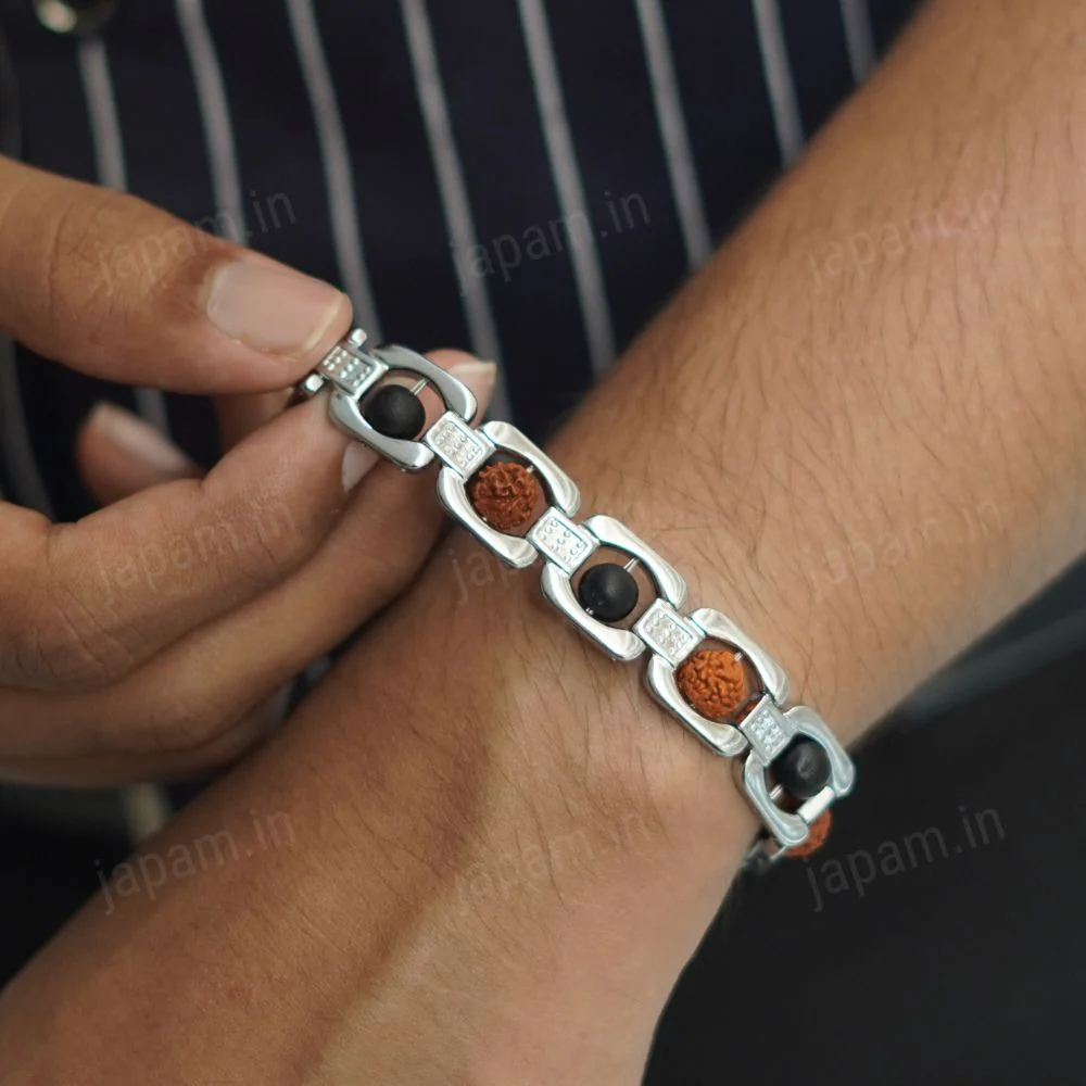 Silver Plated Rudraksha Karungali Bracelet for Him & Her - Image 4
