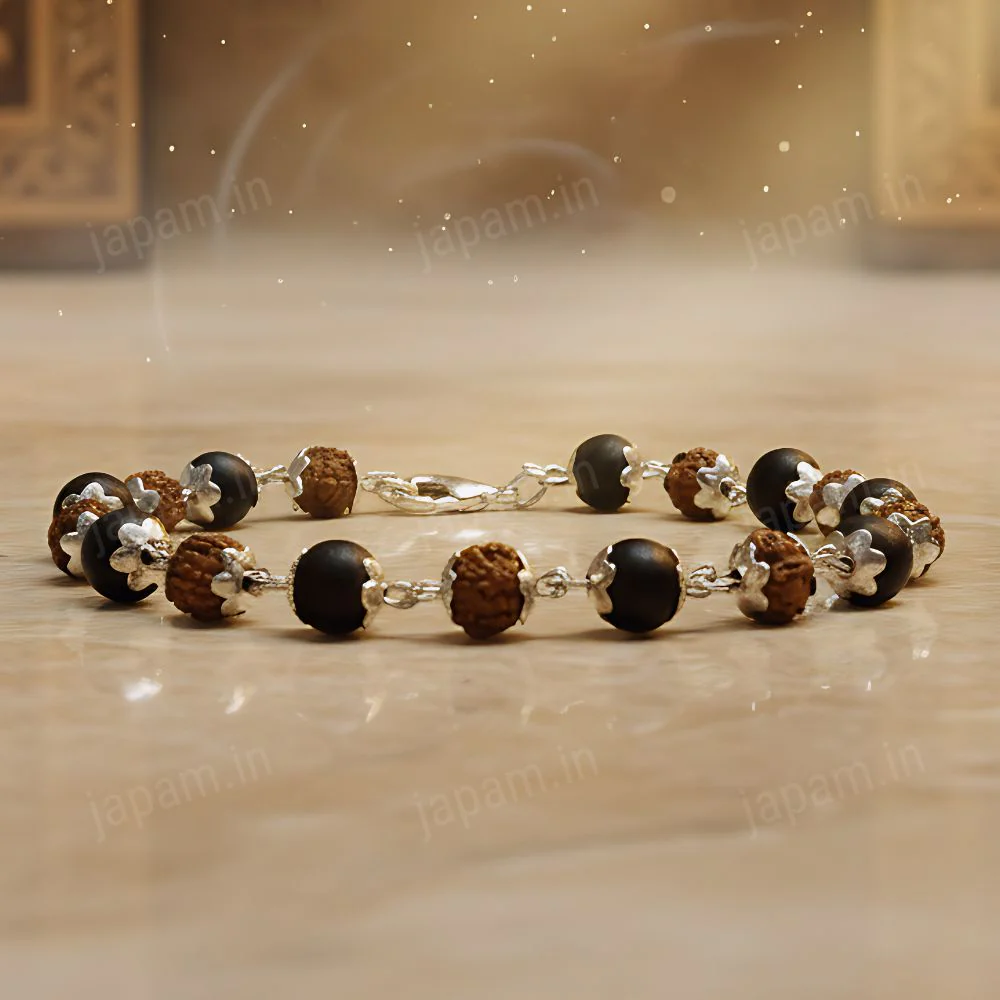Silver Plated Rudraksha Karungali Mala + Bracelet Combo - Image 3