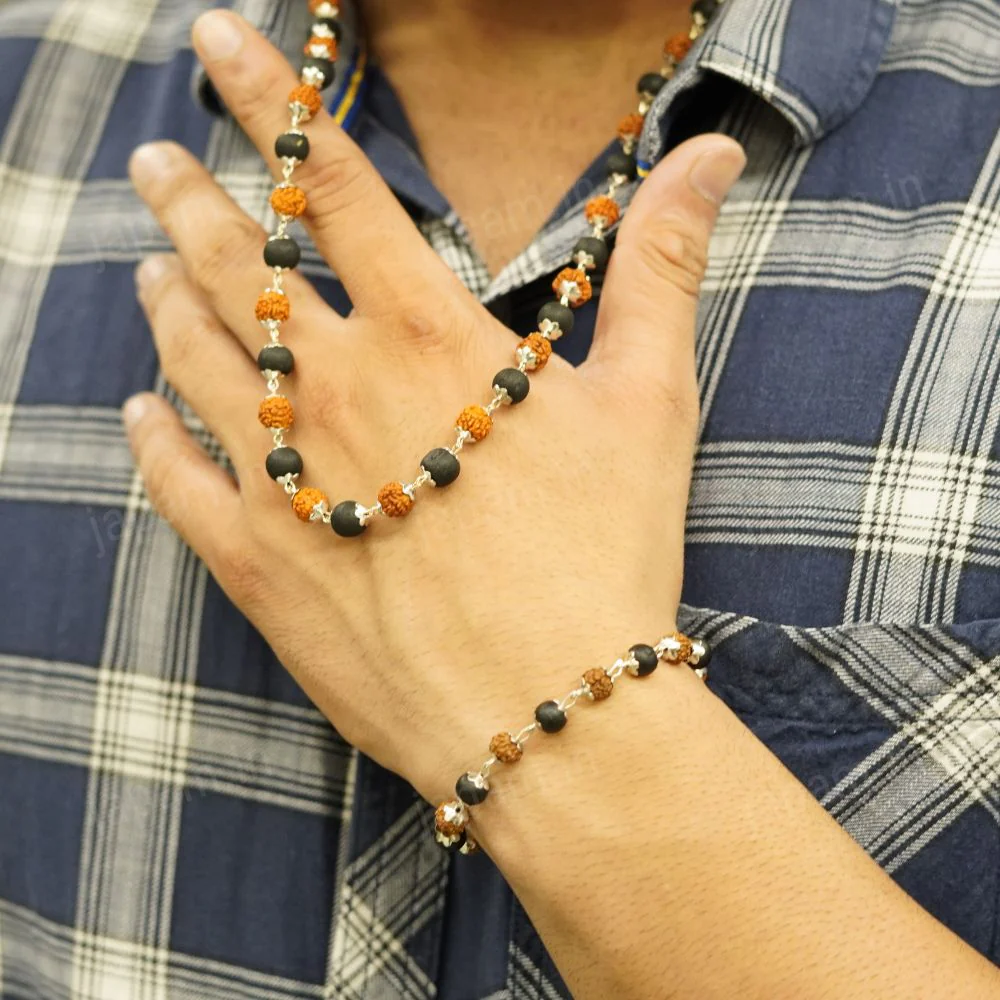Silver Plated Rudraksha Karungali Mala + Bracelet Combo - Image 2