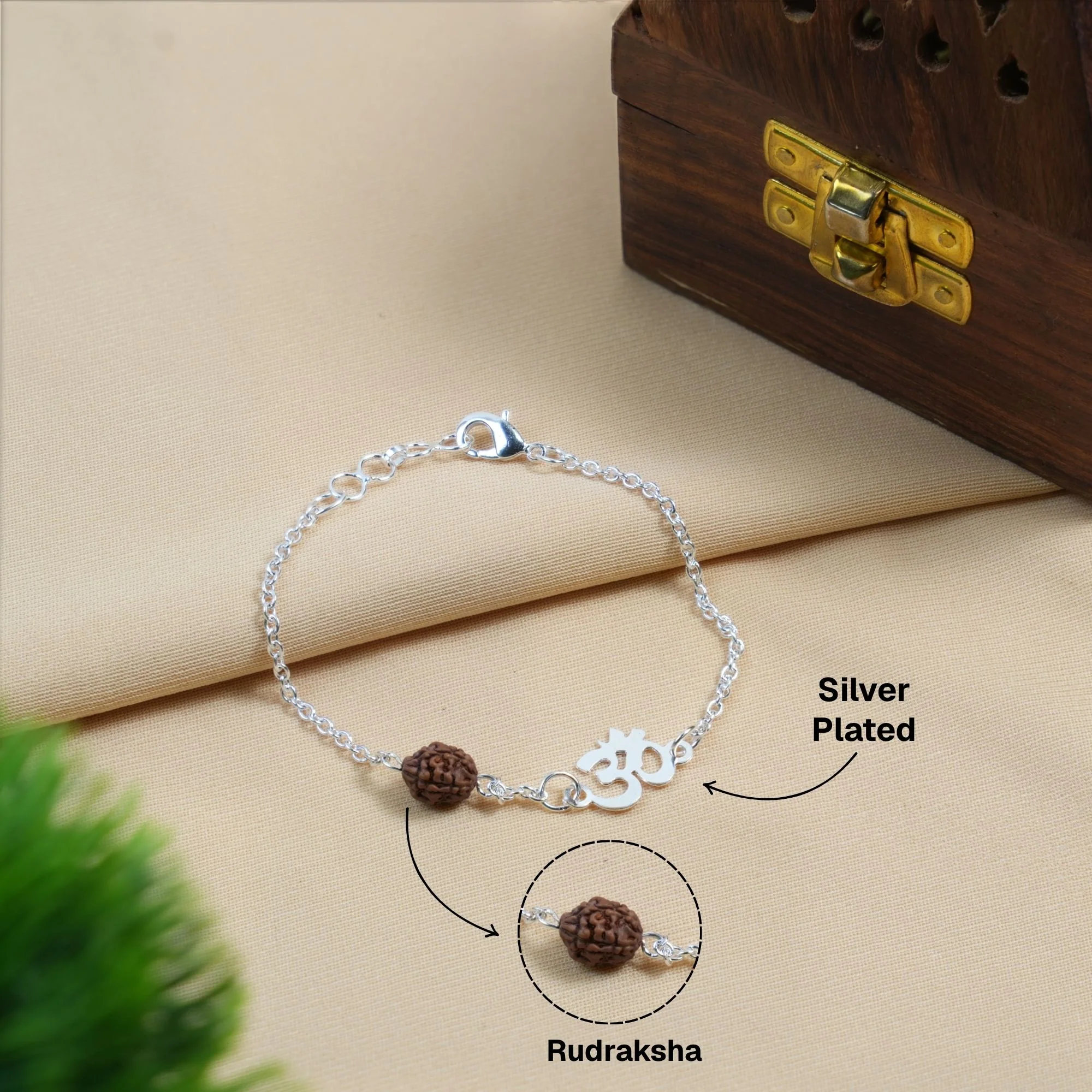 Silver Plated Rudraksha Om Bracelet - Image 2