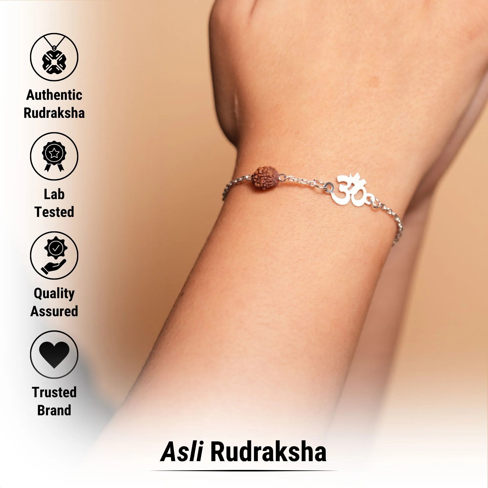 Silver Plated Rudraksha Om Bracelet - Image 3