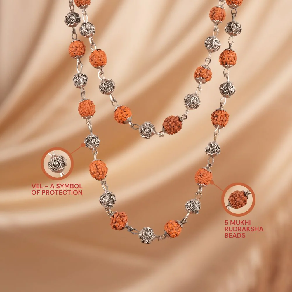 Silver Plated Rudraksha Vel Mala - Image 2