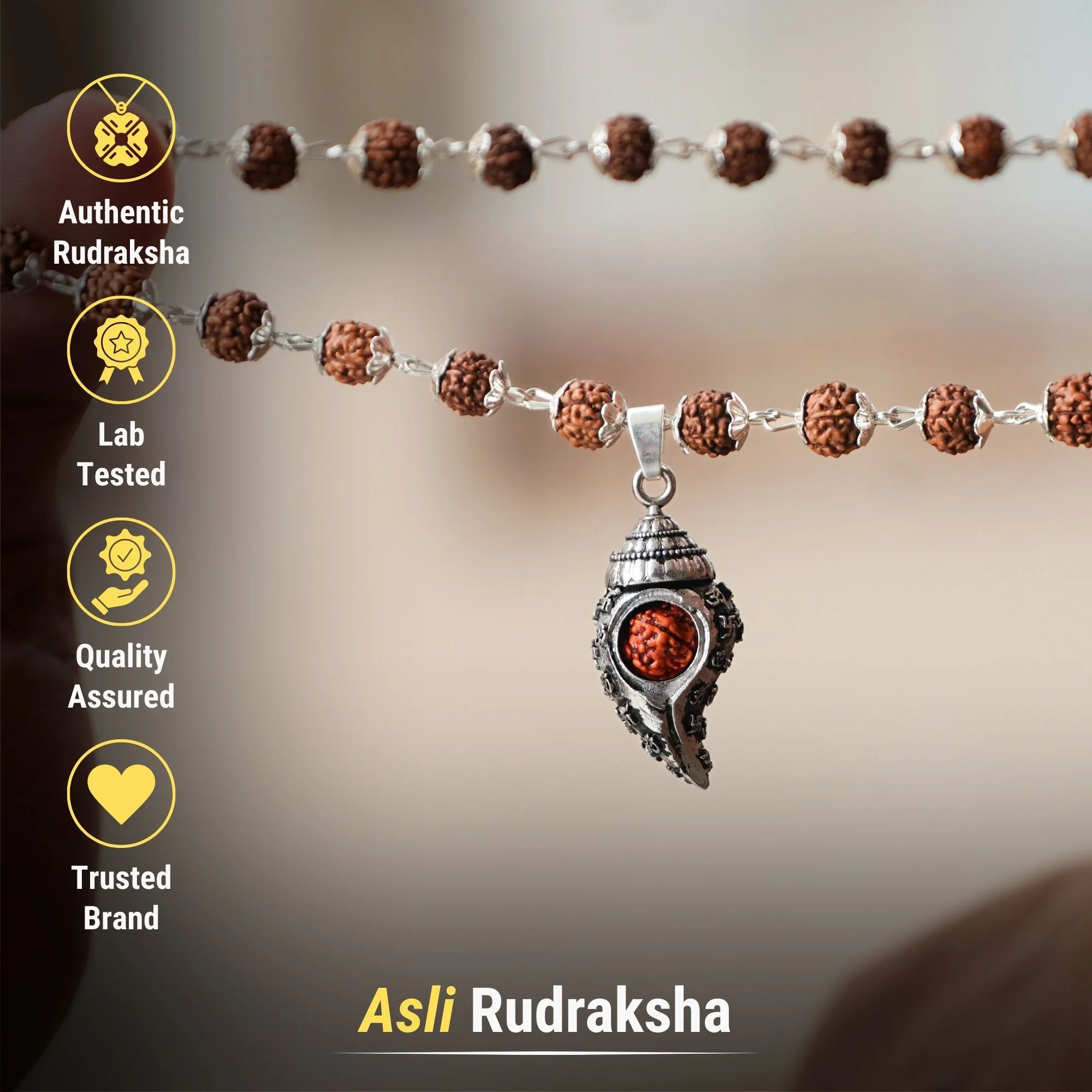 Silver Plated Shiv Shankh Rudraksha Mala - Image 3