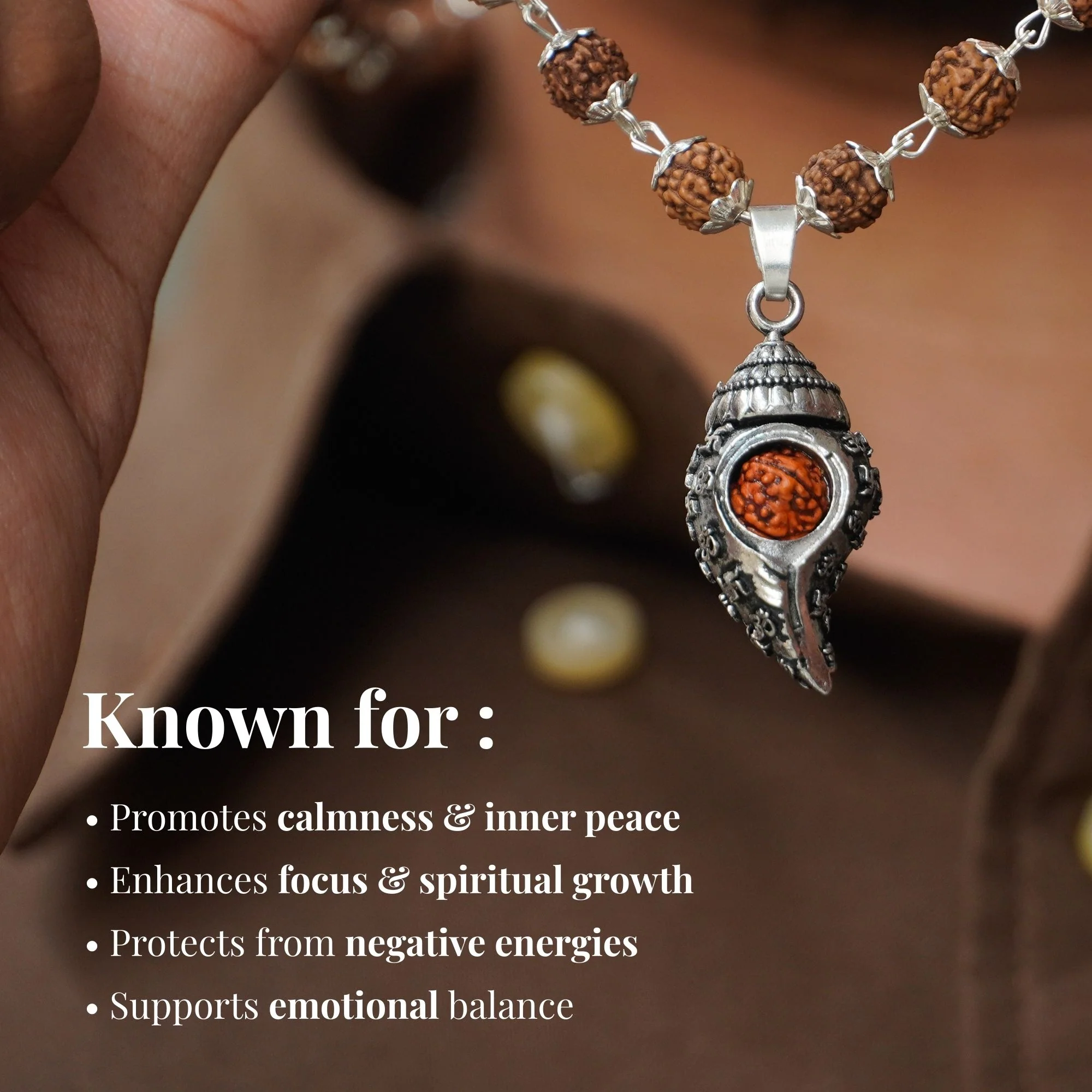 Silver Plated Shiv Shankh Rudraksha Mala - Image 6