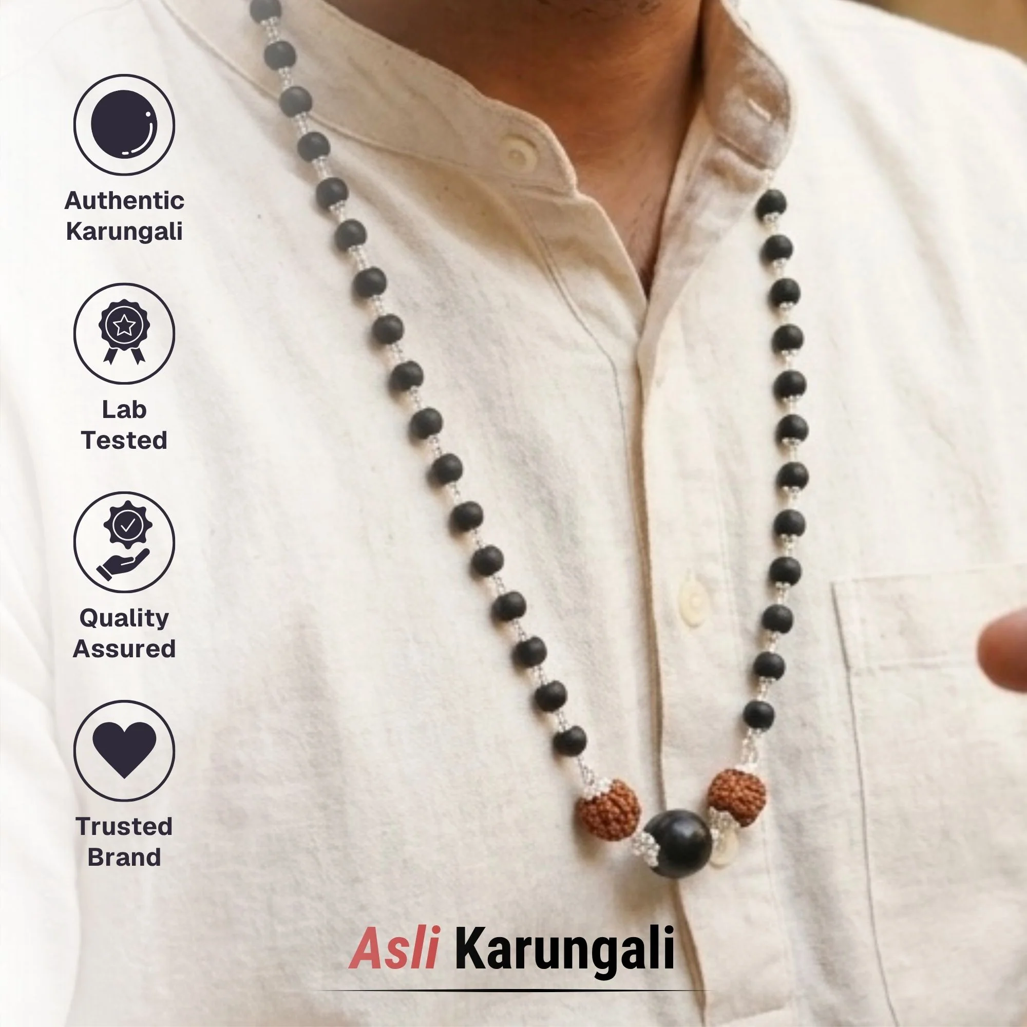 Silver Plated Trishakti Karungali Mala - Image 4