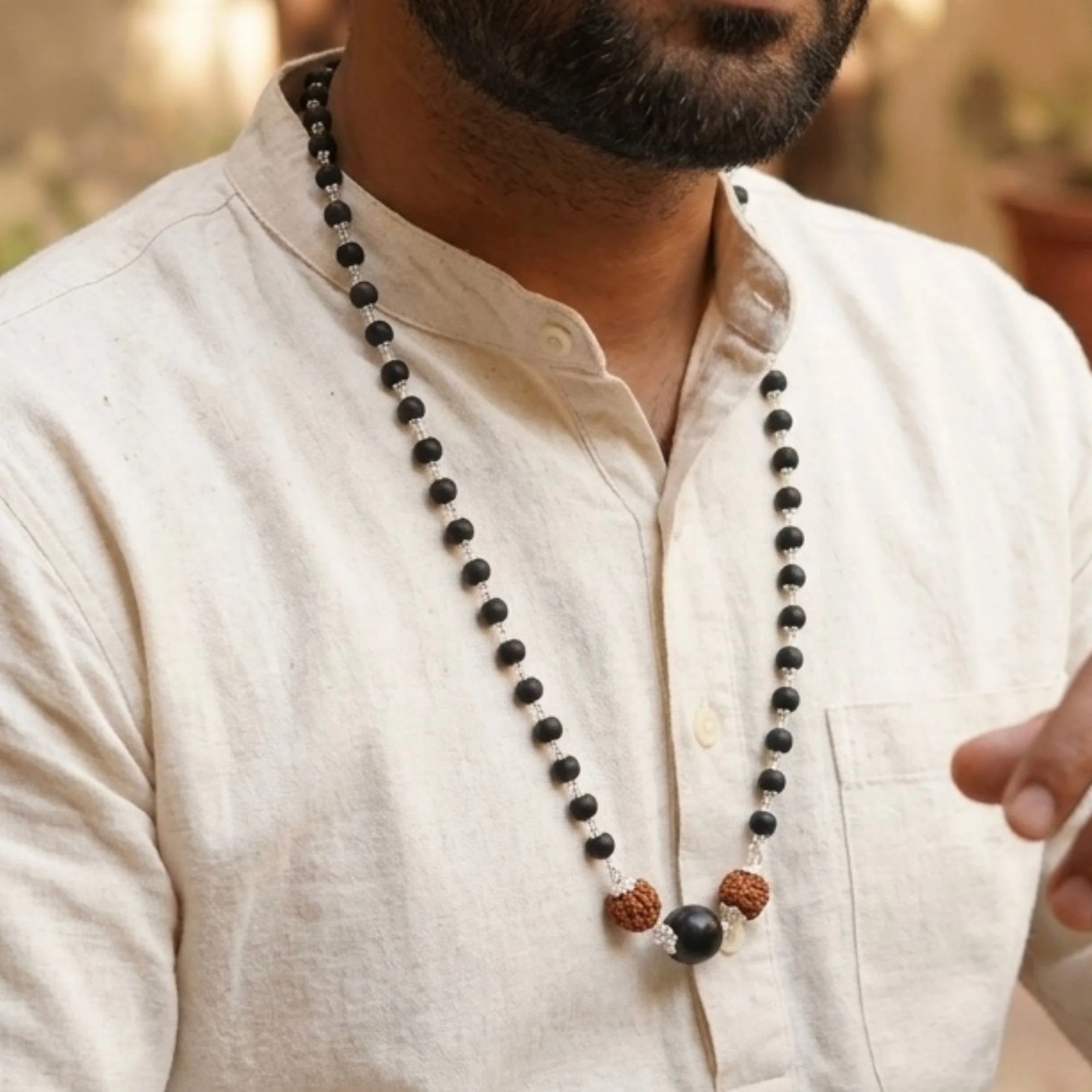 Silver Plated Trishakti Karungali Mala - Image 7