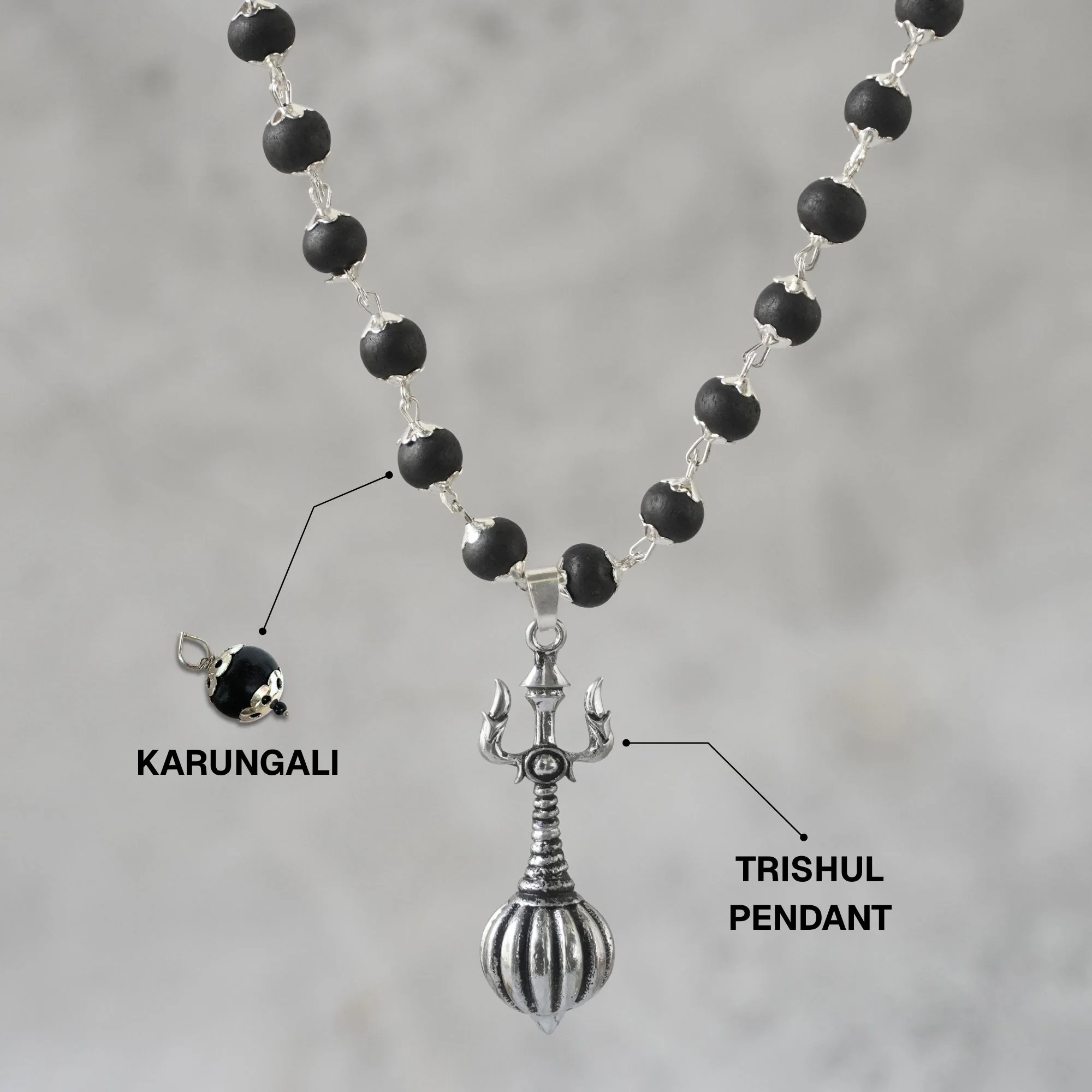 Silver Plated Trishool Gada Karungali Mala - Image 2
