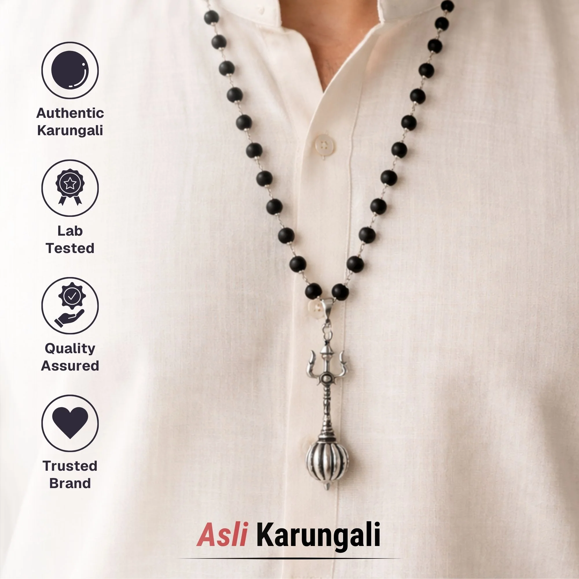 Silver Plated Trishool Gada Karungali Mala - Image 4